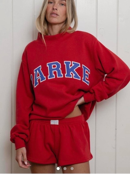 Parke Tops - Parke Coastal Collection Red Crewneck Sweatshirt with Blue and White Logo